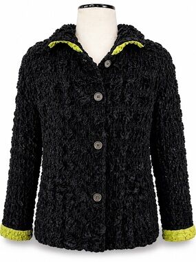Textured Reversible Crinkle Jacket Black Lime Green Floral Artwear Large by UBU